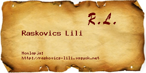 Raskovics Lili névjegykártya